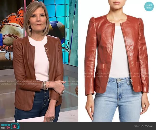 Rebecca Taylor Zip-Front Patch-Pocket Leather Jacket worn by Kate Snow on NBC News Daily