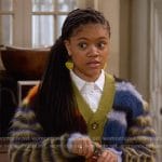 Aaliyah’s fuzzy striped cardigan on The Upshaws