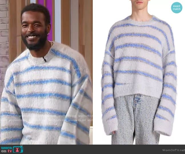 Acne Studios Kwatta Striped Brushed-Knit Sweater worn by Luke James on Sherri