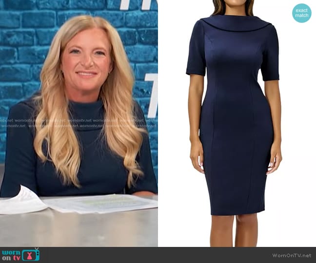 Adrianna Papell Short-Sleeve Sheath Dress worn by Alison Triessl on Access Hollywood