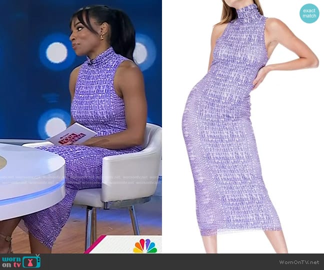 AFRM Poste Turtleneck Body-Con Maxi Dress in Purple Crocodile worn by Devyn Simone on Today