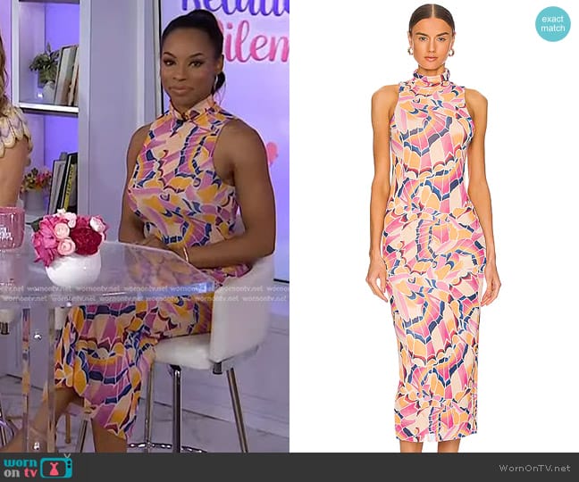 AFRM Poste Midi Dress in Summer Butterfly worn by Devyn Simone on Today