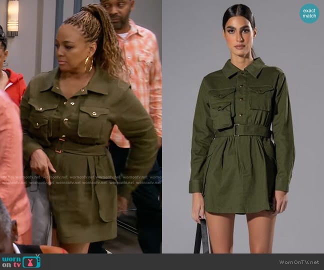 WornOnTV: Regina’s green belted utility dress on The Upshaws | Kim ...