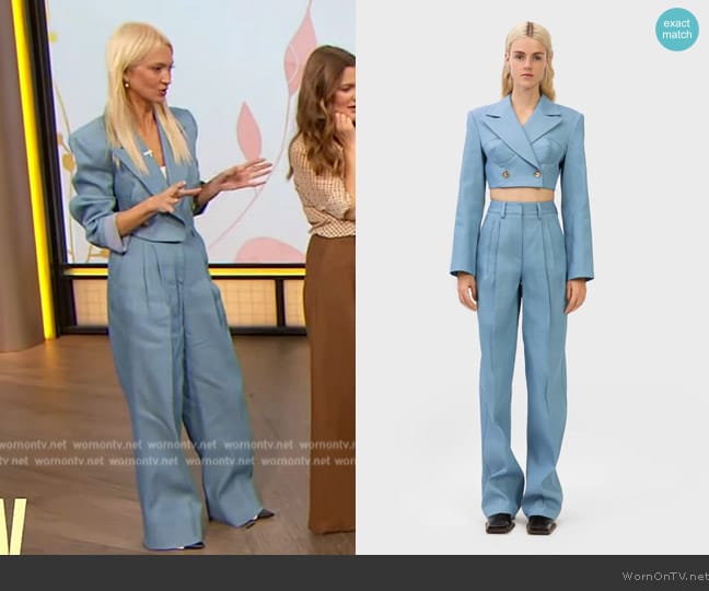 Aknvas Denim Stone Cropped Blazer worn by Zanna Roberts on The Drew Barrymore Show