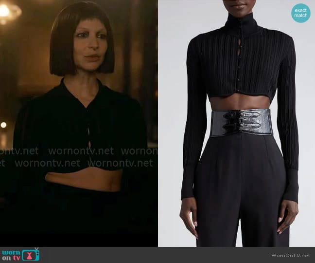 Alaia Shiny Crinoline Crop Cardigan worn by Sonia Shawcross (Annabelle Dexter-Jones) on American Horror Story