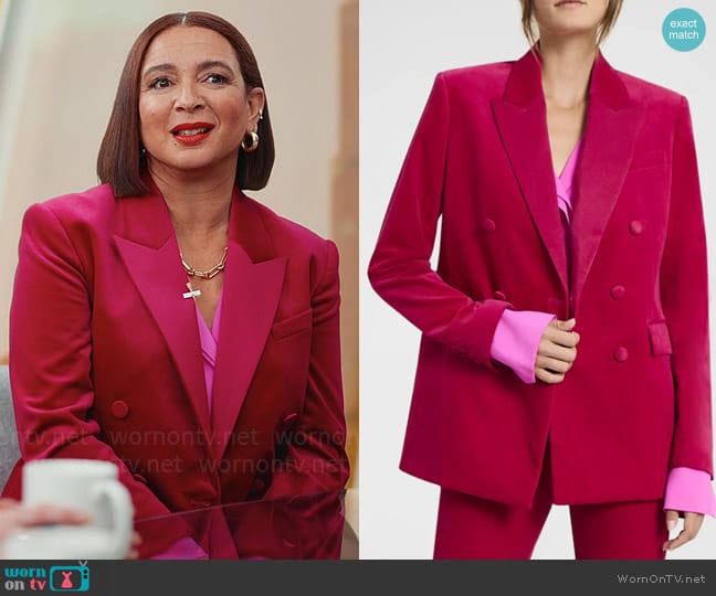 A.L.C. Declan Long Double-Breasted Velvet Blazer worn by Molly Novak (Maya Rudolph) on Loot