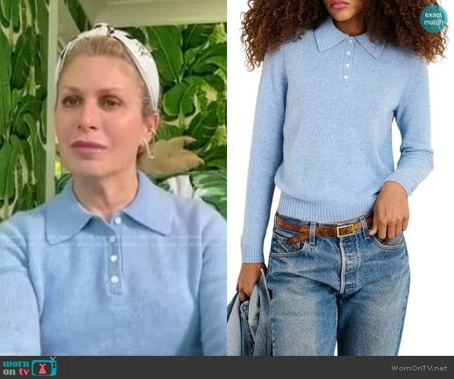 Alex Mill Alice Cashmere Polo Sweater in Frost Blue worn by Jill Martin on Today