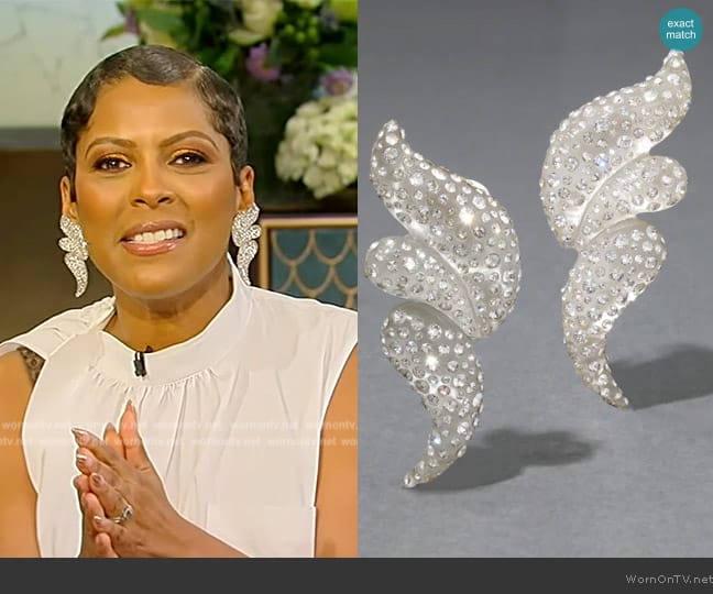 Alexis Bittar Liquid Lucite Pave Wave Clip Earring- Polished Silver worn by Tamron Hall on Tamron Hall Show