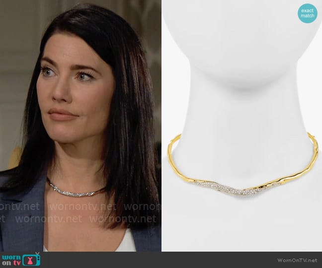 Alexis Bittar Solanales Skinny Crystal Pavé Collar Necklace worn by Steffy Forrester (Jacqueline MacInnes Wood) on The Bold and the Beautiful