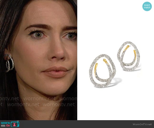 Alexis Bittar Solanales Crystal Pavé Spiral Hoop Earrings worn by Steffy Forrester (Jacqueline MacInnes Wood) on The Bold and the Beautiful