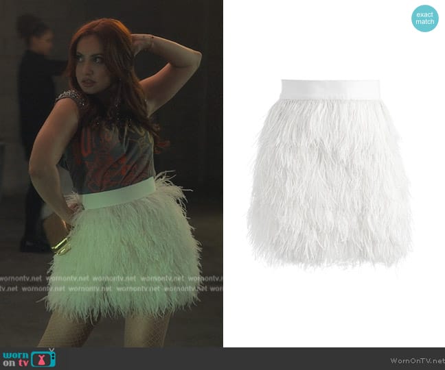 Alice + Olivia Cina Feather Mini Skirt worn by Ana Torres (Francia Raisa) on Grown-ish