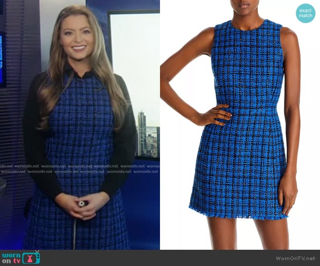 Alice + Olivia Clyde Metallic Tweed Mini Sheath Dress worn by Dani Beckstrom on Good Morning America