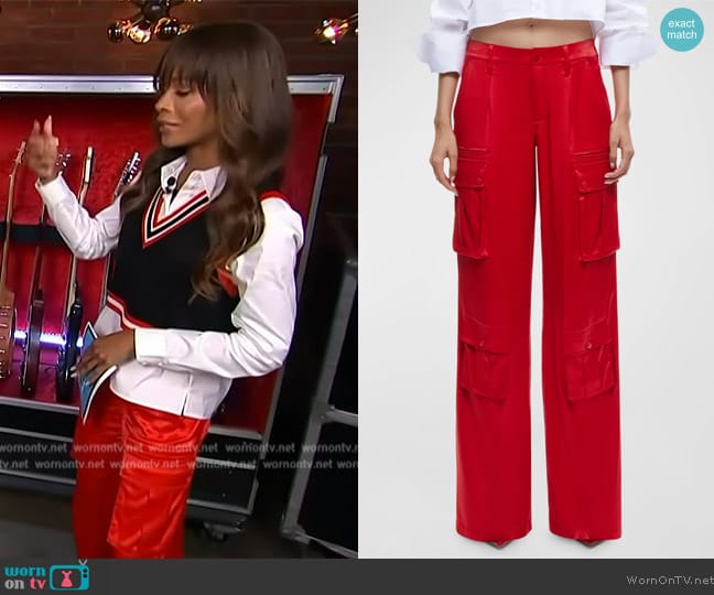 Alice + Olivia Joette Low-Rise Satin Cargo Pants worn by Zuri Hall on Access Hollywood