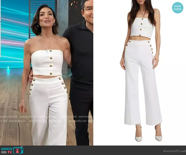 Alice + Olivia Mel Stretch Denim Crop Bustier worn by Courtney Lopez on Access Hollywood