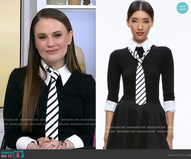 Alice + Olivia Porla Collared Tie Sweater worn by Anna Paquin on Today