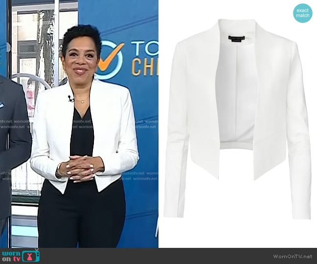 Alice + Olivia Harvey Draped Open-Front Leather Jacket worn by Sharon Epperson on Today