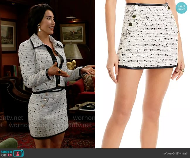 Alice + Olivia Donald Tweed Skirt worn by Steffy Forrester (Jacqueline MacInnes Wood) on The Bold and the Beautiful