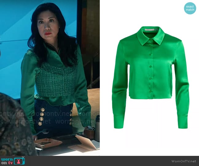 Alice + Olivia Leon Shirt in Light Emerald worn by Melody Bayani (Liza Lapira) on The Equalizer