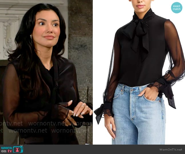 Alice + Olivia Lloyd Wrap Neck Tie Top In Black worn by Audra Charles (Zuleyka Silver) on The Young and the Restless