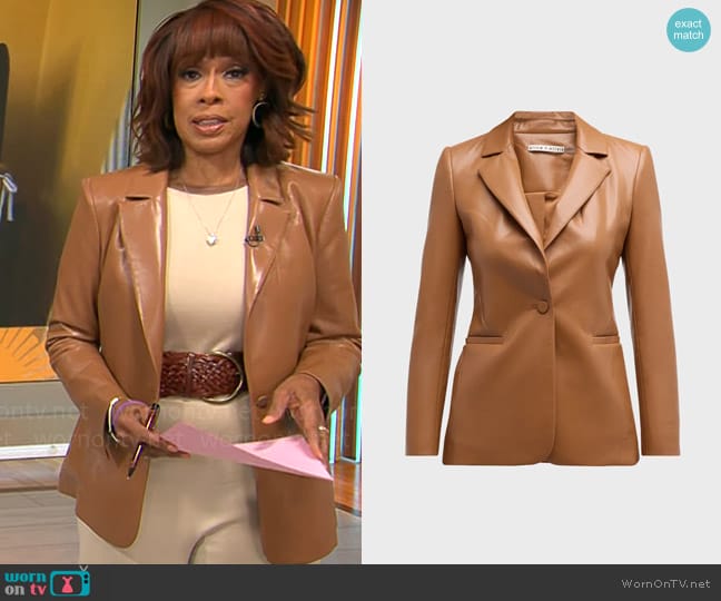 Alice + Olivia Macey Leather Blazer worn by Gayle King on CBS Mornings