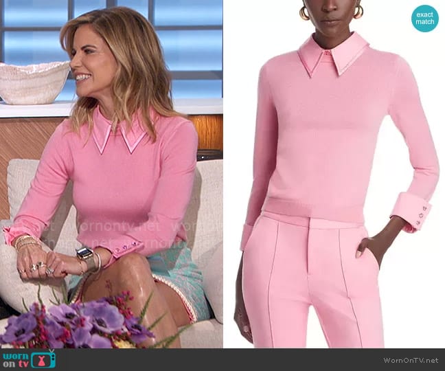 Alice + Olivia Porla Collared Sweater worn by Natalie Morales on The Talk