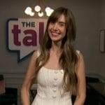 Alison Brie's white tweed mini dress on The Talk