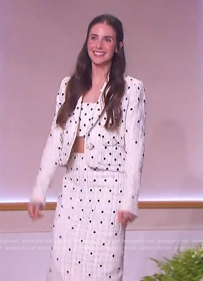 Alison’s white tweed blazer and skirt on The Jennifer Hudson Show