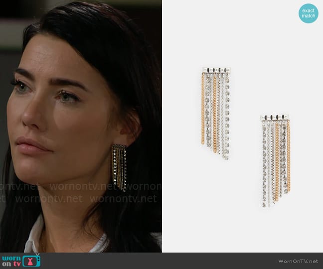 All Saints Farrah Mult-Tonal Chain Earrings worn by Steffy Forrester (Jacqueline MacInnes Wood) on The Bold and the Beautiful