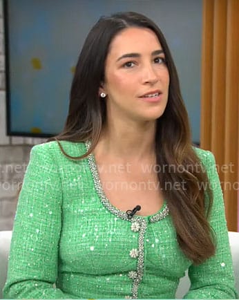 Aly Raisman's green sequin tweed dress on CBS Mornings