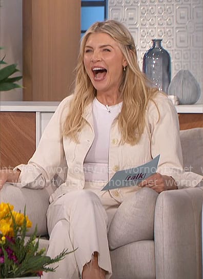 Amanda's ivory jacket and pants on The Talk