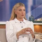 Amanda’s white jacket and skirt set on The Talk