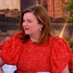 Amber Tamblyn’s red printed puff sleeve dress on The View