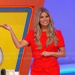 Amber’s red short sleeve mini dress with ruffle on The Price is Right