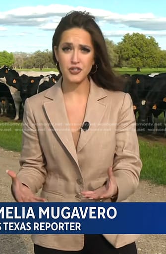 Amelia Mugavero’s beige blazer on CBS Evening News