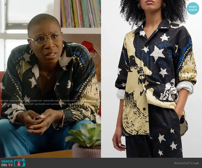 Amiri Crescent Moon Face Pajama Shirt worn by Henrietta Wilson (Aisha Hinds) on 9-1-1