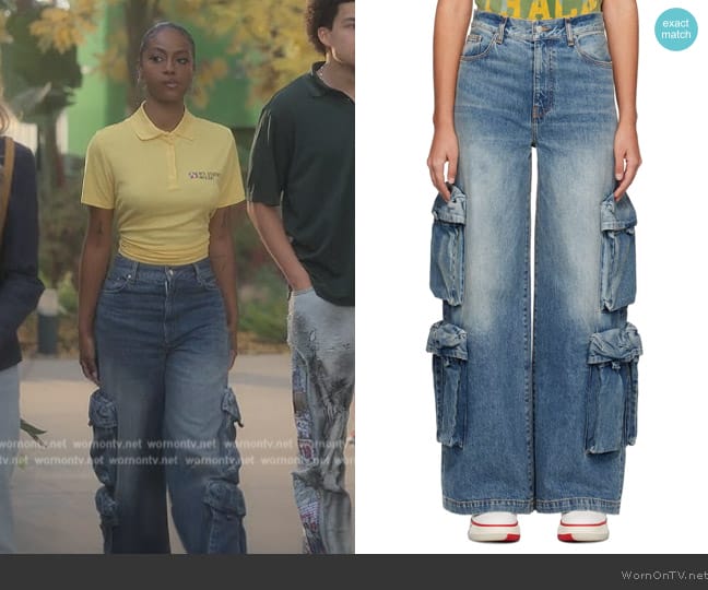 Amiri Blue Baggy Cargo Jean worn by Annika (Justine Skye) on Grown-ish