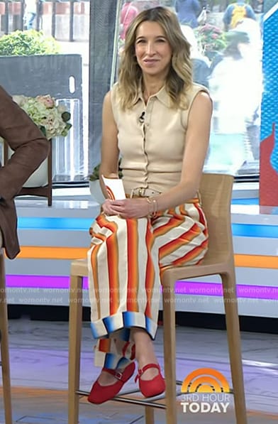 Andrea Lavinthal's beige vest and striped pants on Today