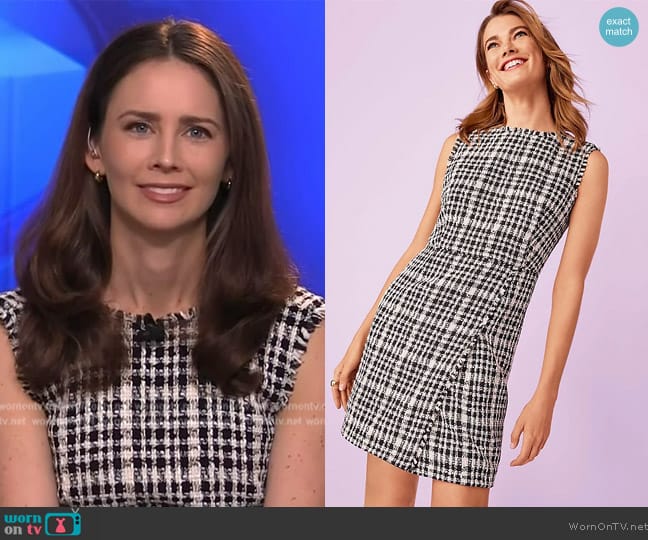 Ann Taylor Fringe Tweed Flare Dress worn by Kate Rooney on NBC News Daily