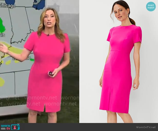 Ann Taylor Front Slit Short Sleeve Sheath Dress worn by Stephanie Abrams on CBS Mornings