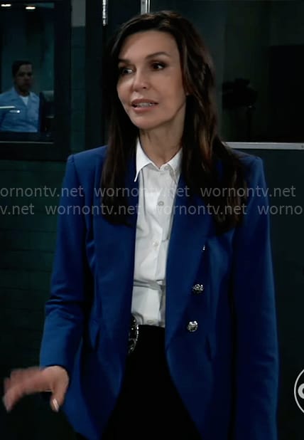 Anna’s blue blazer with silver buttons on General Hospital