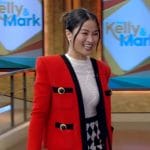 Anna Sawai’s red jacket and printed mini skirt on Live with Kelly and Mark