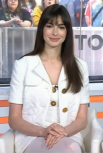 Anne Hathaway’s white quilted dress and jacket on Today