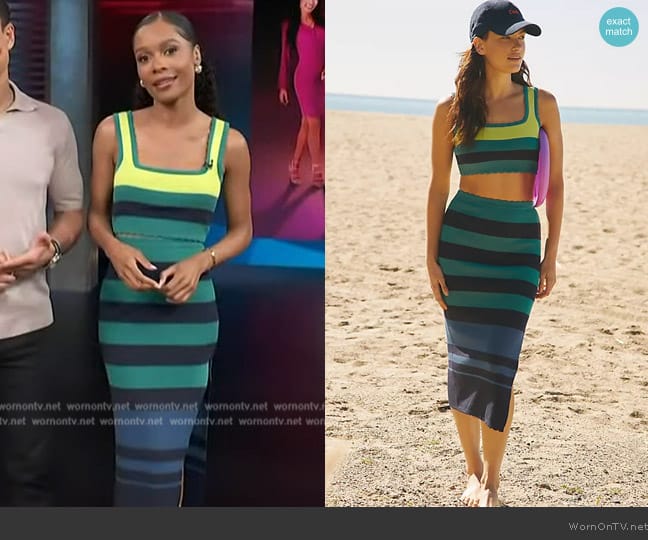 Anthropologie Strapless Colorblock Top worn by Zuri Hall on Access Hollywood