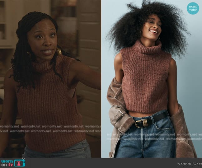 Anthropologie Self Contrast Turtleneck Sweater Vest worn by Grace James (Karimah Westbrook) on All American