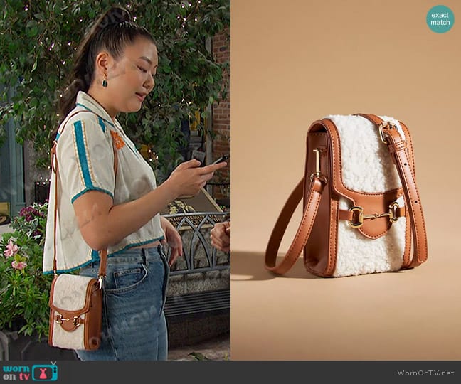 Anthropologie Sherpa Cell Crossbody Bag worn by Wendy Shin (Victoria Grace) on Days of our Lives