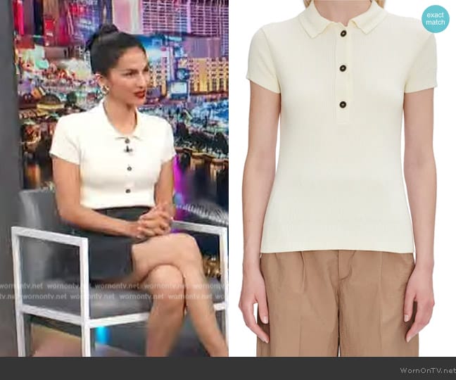 APC Elora Polo Shirt worn by Elodie Yung on Access Hollywood