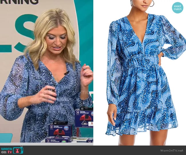 Aqua Printed Smocked Waist Flounce Dress worn by Ashley Bellman on CBS Mornings