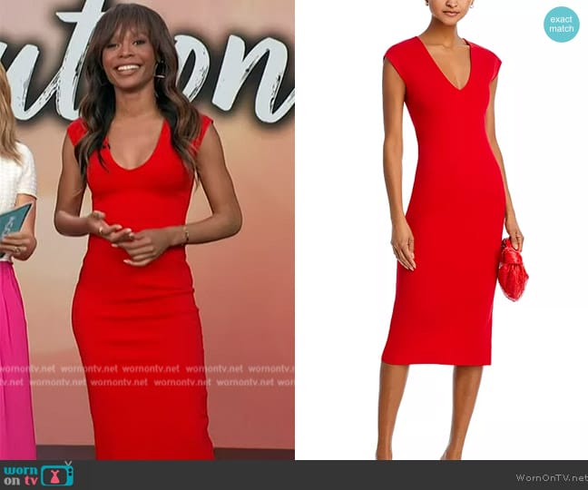 Aqua V Neck Ponte Short Sleeved Midi Dress  worn by Zuri Hall on Access Hollywood