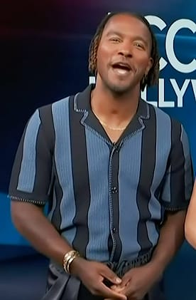 Scott’s blue striped shirt on Access Hollywood