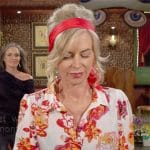 Ashley's red and orange floral button down blouse on The Young and the Restless